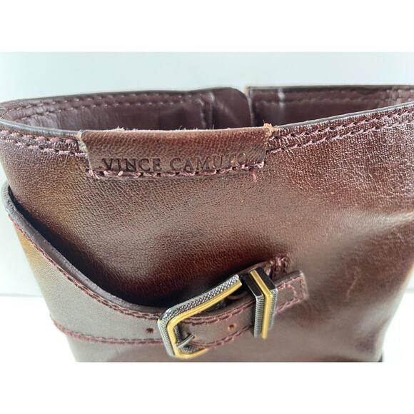 Vince Camuto Brown Leather Moto Style Buckle Boots Size 8.5 NWOB - Picture 4 of 11